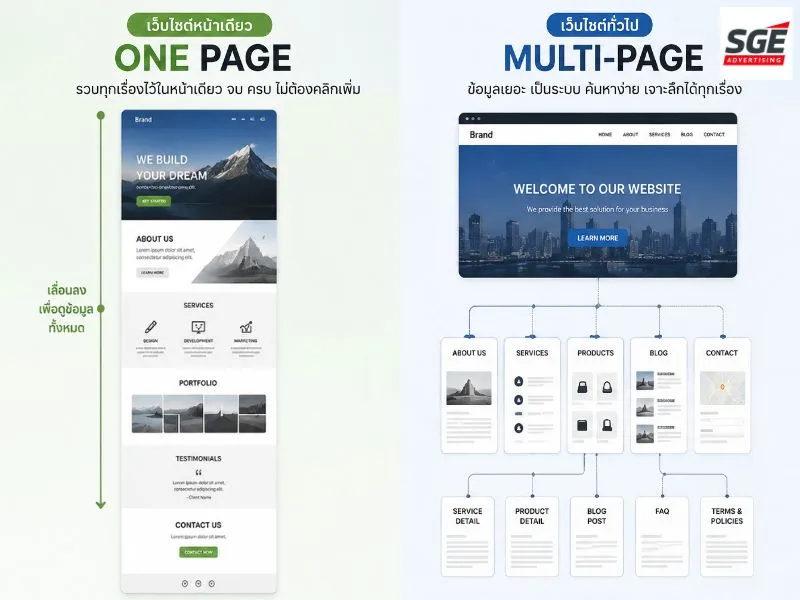 เปรียบเทียบเว็บไซต์ One Page กับ เว็บไซต์ทั่วไป ต่างกันอย่างไร? เปรียบเทียบเว็บไซต์ One Page กับ เว็บไซต์ทั่วไป ต่างกันอย่างไร?